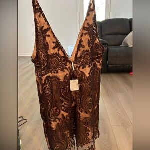 Free People Brown Lace Mini Dress